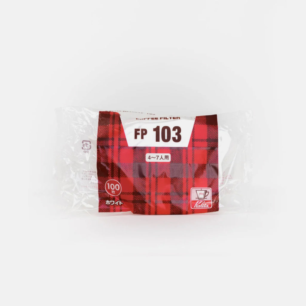 Kalita 103 #4 coffee filters in red plaid packaging with 100 white filters